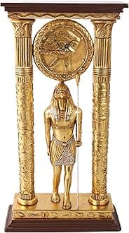 Design Toscano Temple of Amun Egyptian God Horus Desk Mantel Clock Statue, 3 Feet, Gold and Silver Leaf