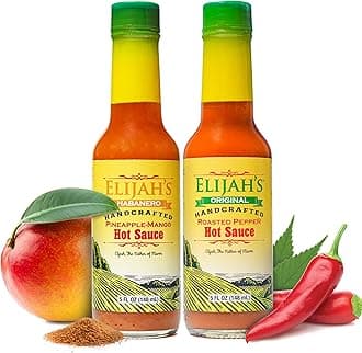 Elijah's Xtreme Mild Duo: Pineapple-Mango Habanero Hot Sauce & Roasted Jalapeño Hot Sauce Set - Made with Fresh Fruit for Vibrant Flavor and Heat (2-5oz bottles)