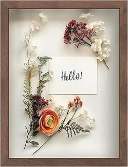 FrameWorks 12” x 16” Dark Oak Wooden Shadow Box Frame – Display Case with Soft Felt Back, Memory Box with Tempered Glass, Display Box with Elegant White Ball Push Pins, Wooden Flower Box