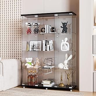 FANYUSHOW Glass Display Cabinet with 12 Shelves, 3 Columns and Lock, Extra Large DIY Curio Cabinets Quick-Install Style 5mm Tempered Glass Bookshelf for Living Room, Bedroom, Black