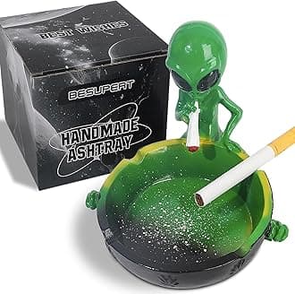 Ashtray, Cute Cool Hand-Painted Resin Ash Tray for Cigarettes and Cigar, Must Haves Funny Fantasy Home Decor Christmas Gift for Smoker, Tabletop Ornament for Indoor Outdoor Apartment Patio Use (Green)