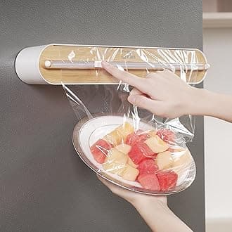 House of Quirk Magnetic Plastic Wrap Dispenser with Cutter, Aluminum Foil and Plastic Wrap Organizer with Paper Towel Holder, Compatible with Cling Film, Tin Foil and Wax Paper (Brown)