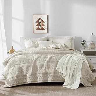 WDCOZY Beige Boho Quilt King Size Bedding Set with 2 Pillow Shams, Farmhouse Lightweight Soft Bedspread Coverlet for All Season, 3 Pieces, 104x90 inches