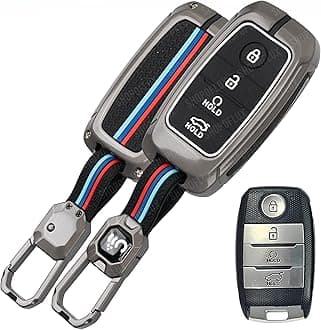 Metal Key Cover Compatible with Kia Seltos | Sonet | Carens 4 Button Smart Key (Black) (Pack 1)