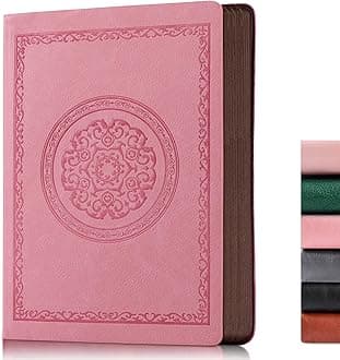 Fetinar 300 Pages Leather Blank Journal Notebook,Softcover Leather Blank Journal Notebook for Women Men,300 Pages Notebook for Work,Office,School Note Taking,5.7'' X 8.3'',pink