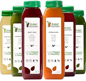 1 Day Juice Cleanse by Raw Fountain, All Natural Raw Detox Cleanse, Juicing for Body Reset, Cold Pressed Juice Fast, Great Way to Jumpstart a Healthy Diet 6 Bottles 12oz