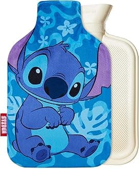 Disney Stitch Hot Water Bottle with Fleece Cover - 1.7 or 2 Litre Capacity Rubber Hot Water Bag - Cosy Gifts for Women (Blue Stitch)