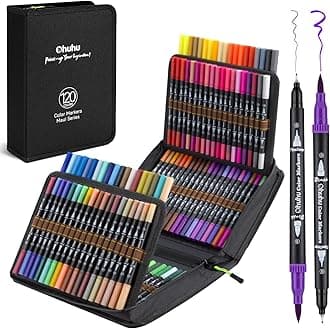 Ohuhu Markers for Adult Coloring Books: 100/120/160 Colors Dual Tips Brush & Fineliner Water-Based Coloring Markers for Kids Adults Artist Calligraphy Bullet Journal - Maui (120 Colors Black Package)