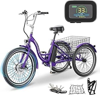 LILYPELLE Electric Tricycle for Adults, 350W 36V Electric Trike Motorized Three Wheel Electric Bicycle, 7 Speeds 3 Wheels 24" Adult Electric Tricycle with Large Basket
