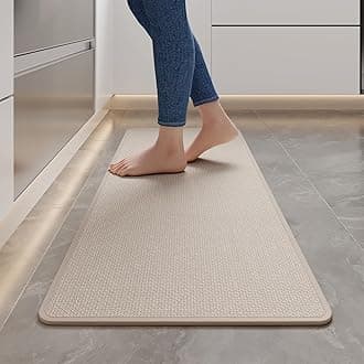Kitchen Mats for Floor, Super Absorbent Kitchen Rugs Non Slip Washable, Soft Imitation Linen Braided Kitchen Runner Rug, Standing Mat Kitchens Sink Mat, Easy to Clean, Beige 17x47