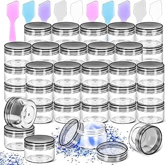 MotBach 45 Pack 15g Plastic Jars with Lids, 15ml Round Clear Cosmetic Containers Makeup Jars, 0.5oz Travel Size Container Jar with Spatulas for Makeup Sample Lotion Cream Ointment Salve Balm Powder