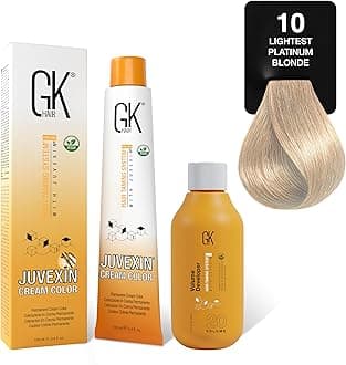 GK HAIR Global Keratin Natural 10 Lightest Platinum Blonde Hair Color Cream Tube (3.4 Fl Oz/100ml) + 20 Volume Developer (5 Fl Oz/150ml) - Professional Permanent Long Lasting Toner Dye