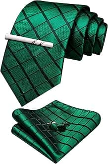 YOHOWAMen Plaid/Striped Ties Set Silk Business Wedding Formal Fashion Necktie and Pocket Square Cufflinks Set