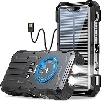 Solar Charger Power Bank, 42,800mAh Wireless Portable Charger with USB-C in/Output, QC3.0 Fast Charging 15W 4 Ports Outdoor Battery Pack Built-in LED Flashlight, for iPhone, Galaxy, iPad etc