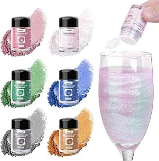 6 Colors Luster Dust Edible Set, Edible Glitter for Drinks, Food Grade Glitter Shimmer Sprinkle Powder for Cocktails, Baking, Beverages, Cakes, Strawberries, Cookies, Fondant, Vegan(5g/Bottle)