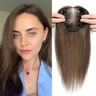 Human Hair Toppers for Women Real Hair Topper with Thinning Hair 120% Density Round Shaped Swiss Base Clip in Fringe Human Hair Topper Top Hair Pieces 40g-Medium Auburn Brown(12inch, 6#)…