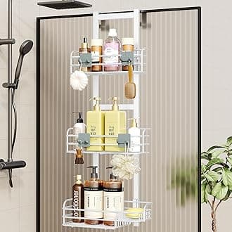 Nieifi Over The Door Shower Caddy Pantry Organizer Rack with Reliable Hooks, Sturdy Hanging Shower Organizer Shelf Basket Storage Rack, Bathroom Shelves Drill Free Extra Large, White