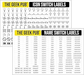 The Geek Pub 600pcs Light Switch Labels Stickers | Transparent | Light, Fan, Bathroom, Kitchen, Garage, Heater, AC for Home or Office | Labels for Light Switches and Outlets | Home Automation