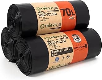 Large Heavy Duty Black Sacks - 70L - Heavy Duty Garbage Bags up to 85kg Weight, 100% Recycled and Waterproof