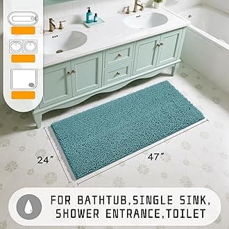Yimobra Long Bathroom Rugs 47"x24", Extra Soft Non Slip Bath Mat for Tub, Super Absorbent Quick Dry Shaggy Rug Floor Carpet, Machine Washable,Teal Blue