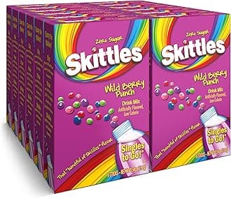 Skittles Singles to Go Wild Berry Punch, Powdered Drink Mix, Zero Sugar, Low Calorie, Includes 12 boxes, 6 Servings per Box, 72 Total Servings,6 Count (Pack of 12)[Amazon-developed Certification] Compact by Design