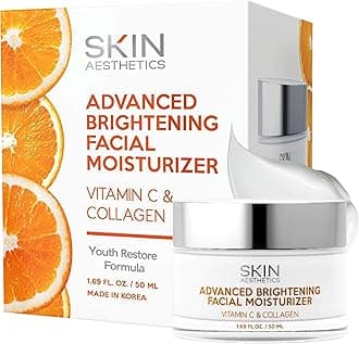 Skin Aesthetics Vitamin C and Collagen Daily Face Moisturiser - Reduces Fine Lines & Wrinkles, Anti-Ageing, Advanced Brightening Day Cream - Cruelty Free Korean Skincare for All Skin Types - 50ml