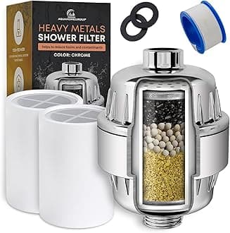 AquaHomeGroup Heavy Metals Shower Filter (2 Cartridges Included) – Reduces Impurities – 4-Stage High-Pressure Filtration with KDF 55, Zeolite & Activated Carbon – Universal Fit