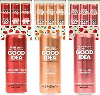 GOOD IDEA Sparkling Water – Supports Metabolism and GLP-1 Production Naturally – Science-Backed Functional Beverage – No Caffeine, No Sugar – Berry Bliss Variety Pack (18 Cans, 3 Flavors, 12 oz)