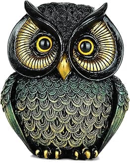 ArtpaulOwl Statue Home Decor Small Owl Figurines Shelves Decorations for Home Office Living Room Decor Gifts for Owl Lovers (Black-Green)