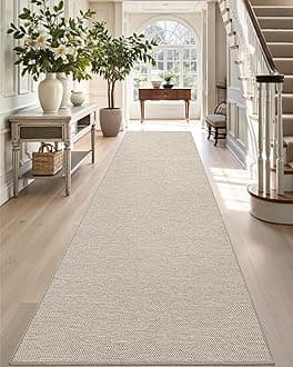DEXI Hallway Runner, 2'4''x10' Washable Non Slip Rubber Backed Carpet, Absorbent Thin Long Entryway Runners for Kitchen, Laundry Room, Patio Entrance, Beige