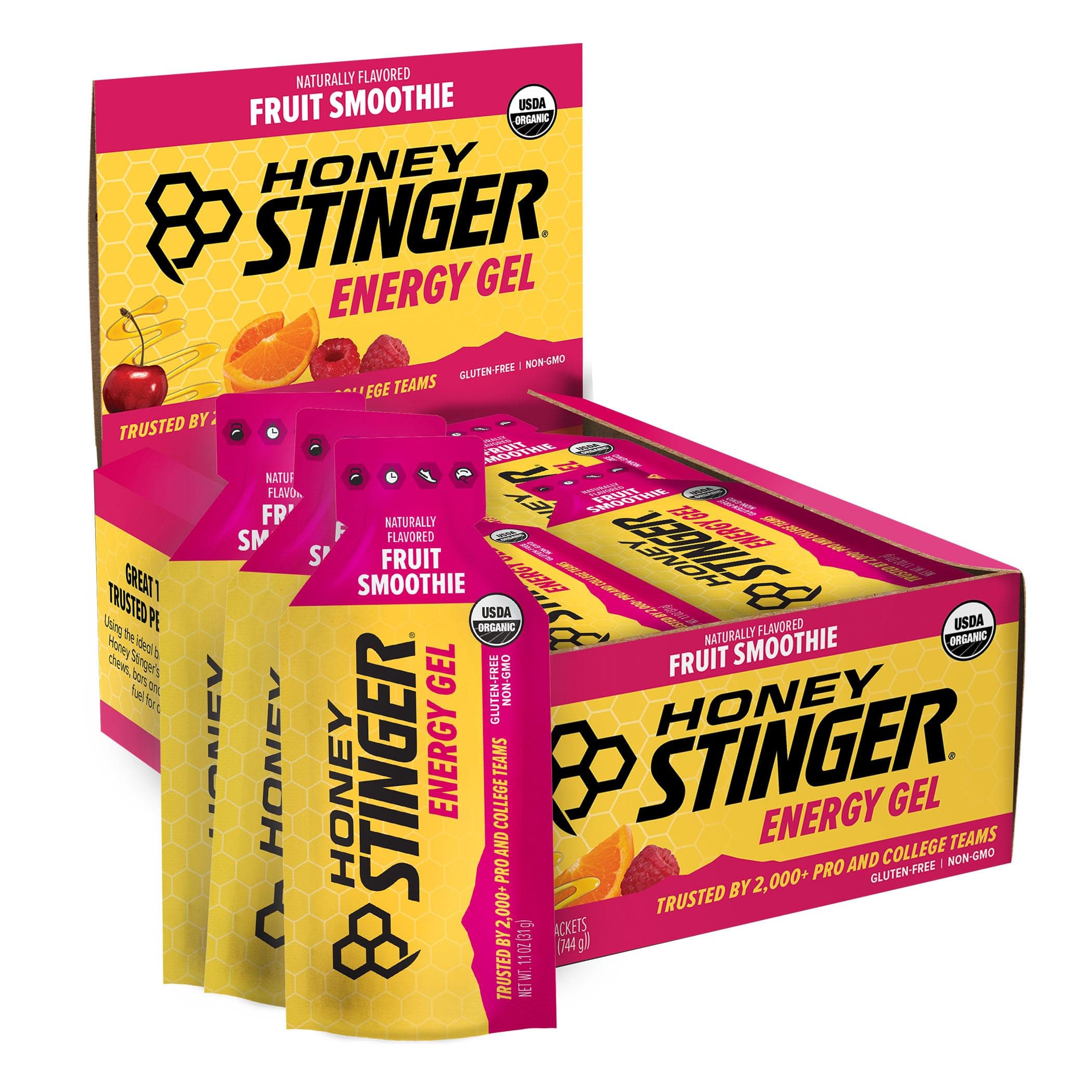 Honey Stinger Organic Fruit Smoothie Energy Gel Gluten Free & Caffeine Free For Exercise, Running and Performance Sports Nutrition for Home & Gym, Pre and Mid Workout 24 Pack, 26.4 Ounce