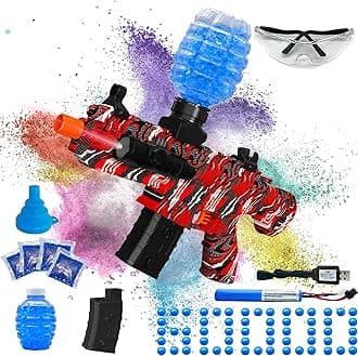 Electric Gel Ball Blaster, High Speed Automatic Splatter Ball Blaster with 45000+ and Goggles, JIFTOK Rechargeable Splatter Ball Toys for Outdoor Activities Shooting Game Party Favors-Red