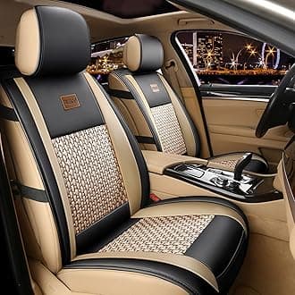 FREESOOCar Seat Cover Cushions PU Leather, Front Car Seat Covers Universal Suitable for SUV Pick-up Truck Year Round Use (Khaki Black 2PCS)