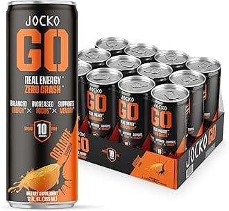 Jocko GO Energy Drink (Afterburner Orange) - KETO, Vitamin B12, Vitamin B6, Electrolytes, L Theanine, Magnesium- All Natural Energy Boost, Sugar Free Nootropic Monk Fruit Blend - 12 Pack