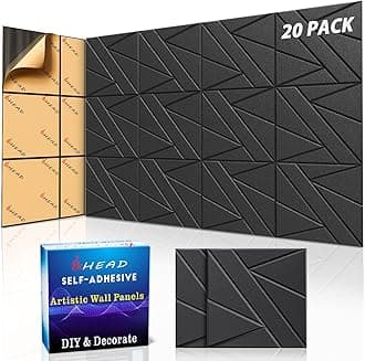 20 Pack Acoustic Panels Self-Adhesive (0.4" Thick | 0.8lb/ft³ Medium Density) - 12x12 Soundproof Foam Tiles for Home Office/Wall Sound Absorption, Noise Reduction Panels Studio Use - Black