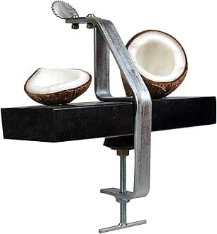 D&V Engineering Stainless Steel Coconut Scraper & Grater | Manual Coconut Scraping Tool with Non-Slip Rubber Bush | Safe, Sturdy Design | Fits up to 2.5-Inch Slab, Zinc-Coated Body