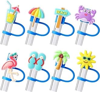 8Pcs Summer Cap Straw Cover Cap for Stanley Cup 40oz/30oz Tumbler, 10mm Reusable Cute Drinking Straw Topper Accessories, Portable Protector Plugs Decorations Gifts for Party Favors