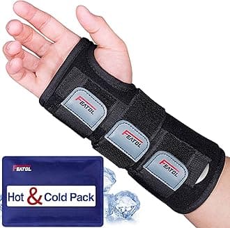 FEATOL Wrist Brace Carpal Tunnel, Night Support Brace with Wrist Splint, Adjustable Straps, Hot/Ice Pack for Women and Men, Right Hand, Small/Medium, Tendinitis, Arthritis, Pain Relief