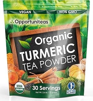 Organic Turmeric Tea Powder - Matcha Green Tea, Turmeric, Cinnamon, Ginger, Black Pepper - Natural Joint Support - Vegan & Non-GMO - 30 Servings