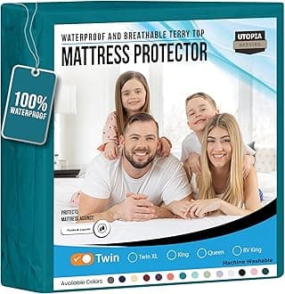 Utopia Bedding Waterproof Mattress Protector Twin Size, Premium Terry Mattress Cover 200 GSM, Breathable, Fitted Style with Stretchable Pockets (Denim Blue)