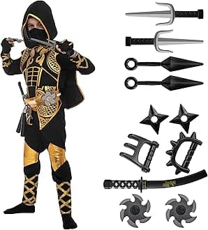 Spooktacular Creations Red Ninja Costume Set, Ninja Jumpsuit with Foam Access...