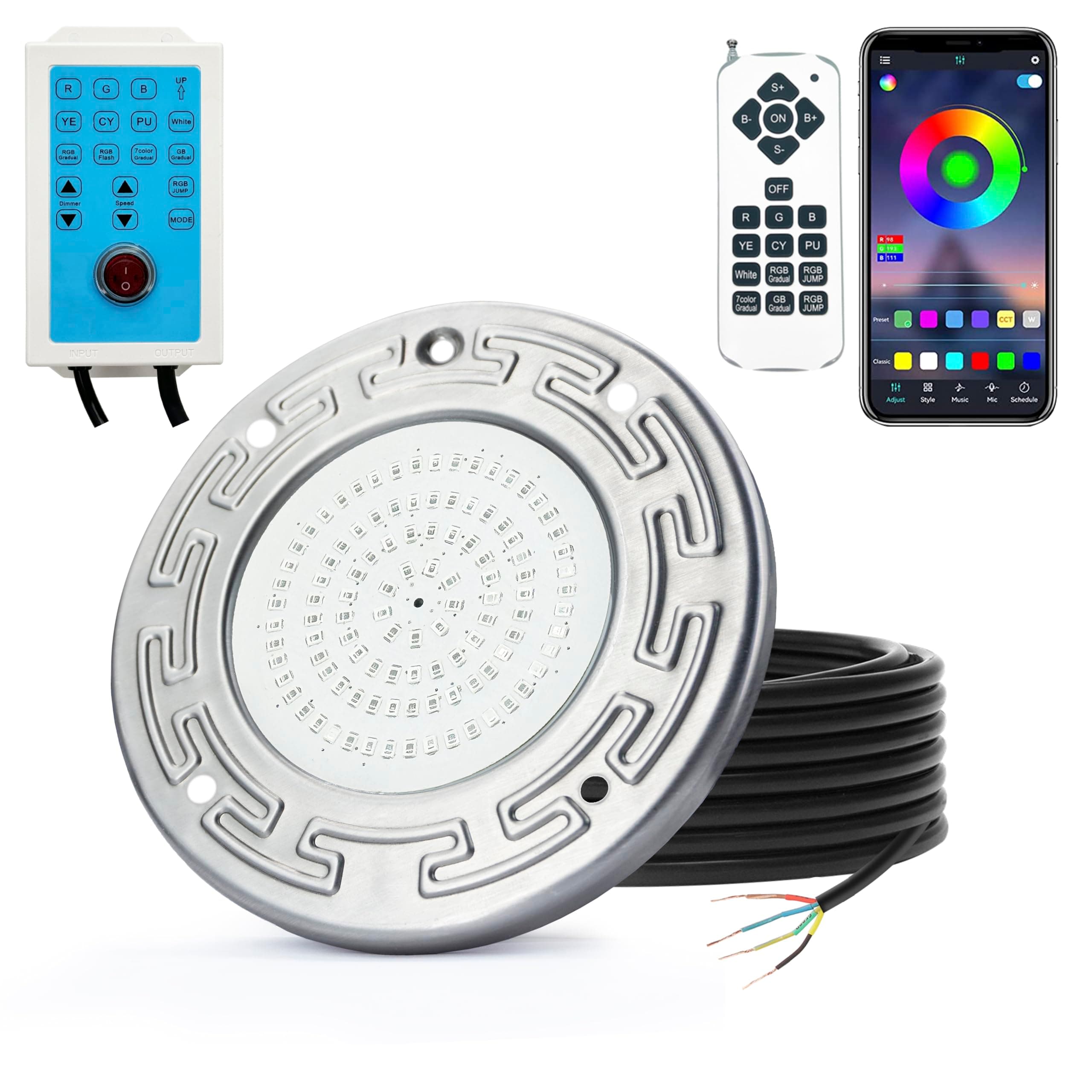 Inground Pool Light, 20W LED with Controller, Remote and APP Control, Color Changing Underwater Swimming Pool Light with 50 Foot Cord