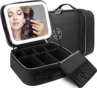 MOMIRA Travel Makeup Bag Cosmetic Bag Makeup Organizer Bag with Lighted Mirror, Adjustable Brightness in 3 Color Scenarios, Waterproof Makeup Train Case, Gift for Women - Black