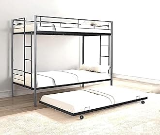 Metal Bunk Bed for Adults with Trundle Without Mattress (Black Powder Coated, 4 x 6.5 feet)