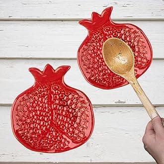 YU&CH Spoon Rest 2 Pcs Holder for Stove Top and Kitchen Counter - Ceramic, Pomegranate Shaped, Coffee Spoon Rest