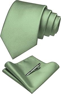 Solid Color Formal Necktie and Pocket Square Tie Clip Sets for Men