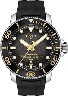 Mens Tissot Seastar 2000 Professional Powermatic 80 316L Stainless Steel case Automatic Watch, Black, Rubber, 22 (T1206071744101)