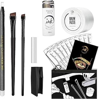 Eyebrow Mapping Kit with 30m White Shaping String, 15g White Brow Paste + 2 Brush Set, Eyebrow Mapping Pencil, Pencil Shaper and Blades, 20 Ruler Stencils and Instructions