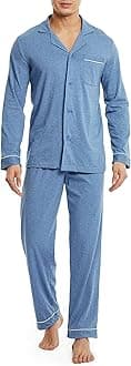 DAVID ARCHY Mens Pajamas Set Soft Cotton Notched Collar Pajamas for Men Long Sleeve Mens Sleepwear with Pockets & Front Fly (XL, Heather Navy Blue)