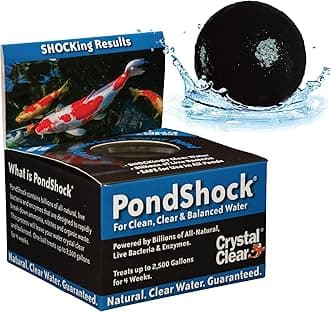 CrystalClear PondShock Ball, Natural Enzymes & Live Bacteria, Freshwater Purifier Shock Treatment, Mac & Sludge Remover Safe for small ponds, outdoor water garden ponds, carp fish and aquatic plants